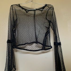 Small black sheer cropped shirt with flare arms!